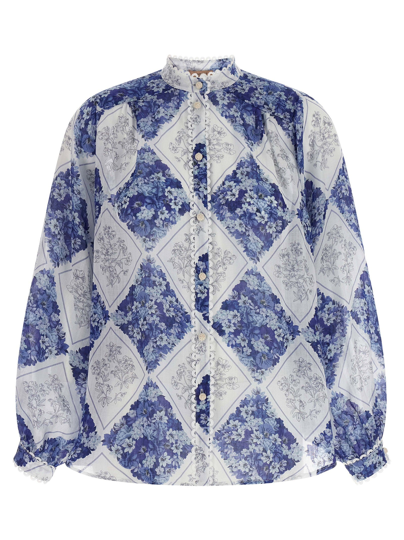 Floral Patterned Lozenge Shirt — Navy