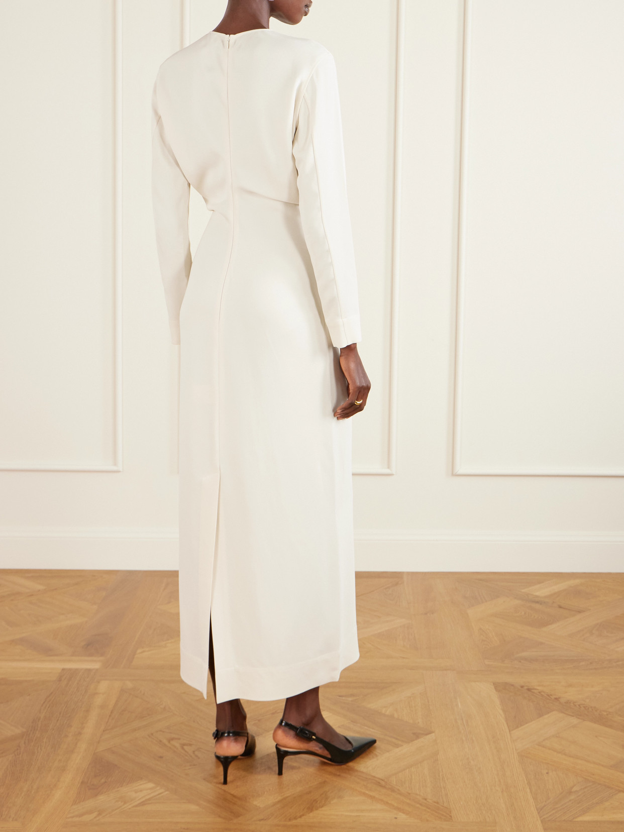 Garderob Gathered Crepe Maxi Dress - White