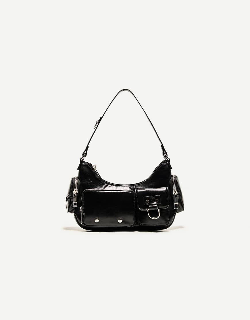 Multi-pocket shoulder bag in black