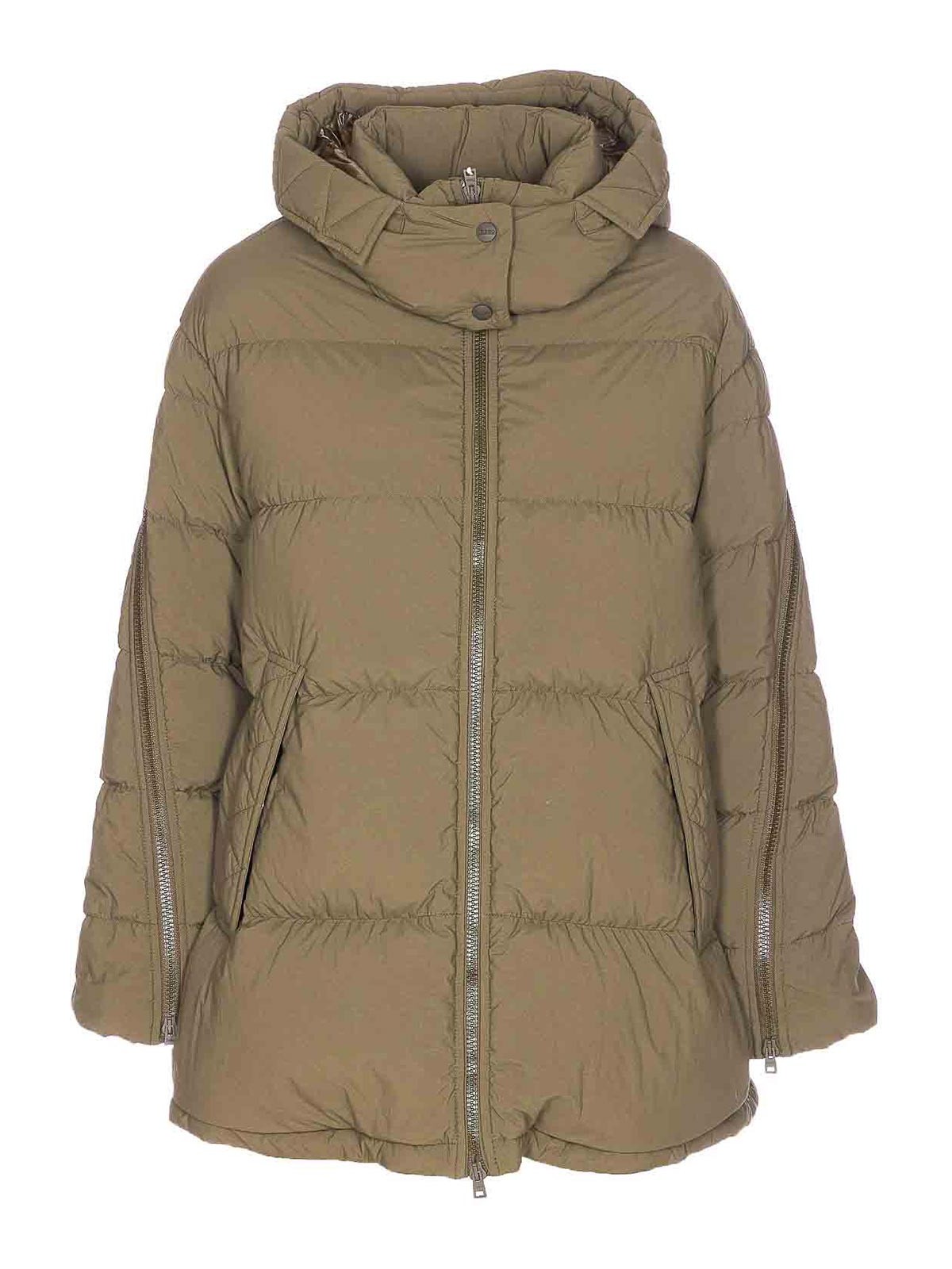 Green Padded Down Jacket Frontal Zip Closure