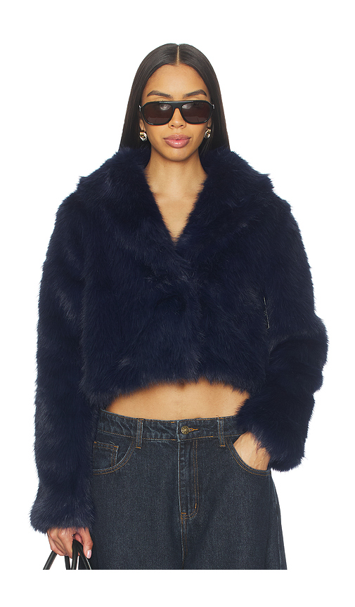 LIONESS x REVOLVE Madame Faux Fur Jacket in Navy. L. Also in XS, S
