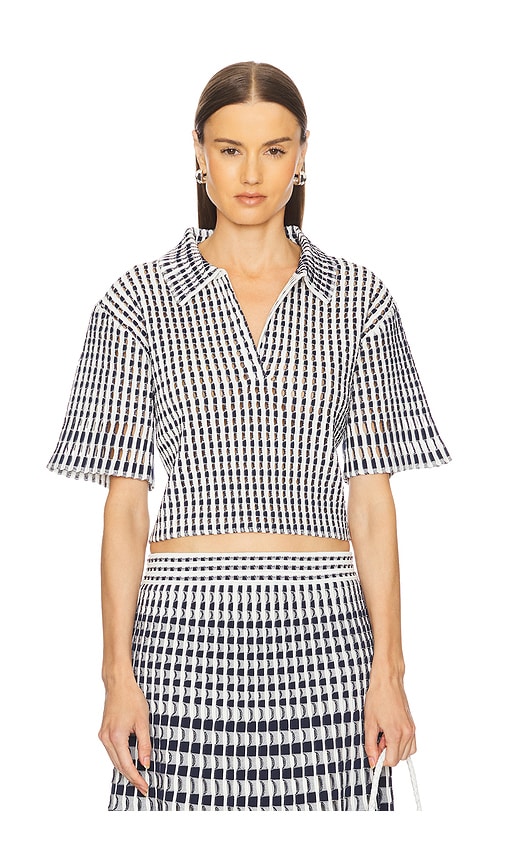 SIMKHAI Adley Cropped Polo in Midnight Multi.  L also in M