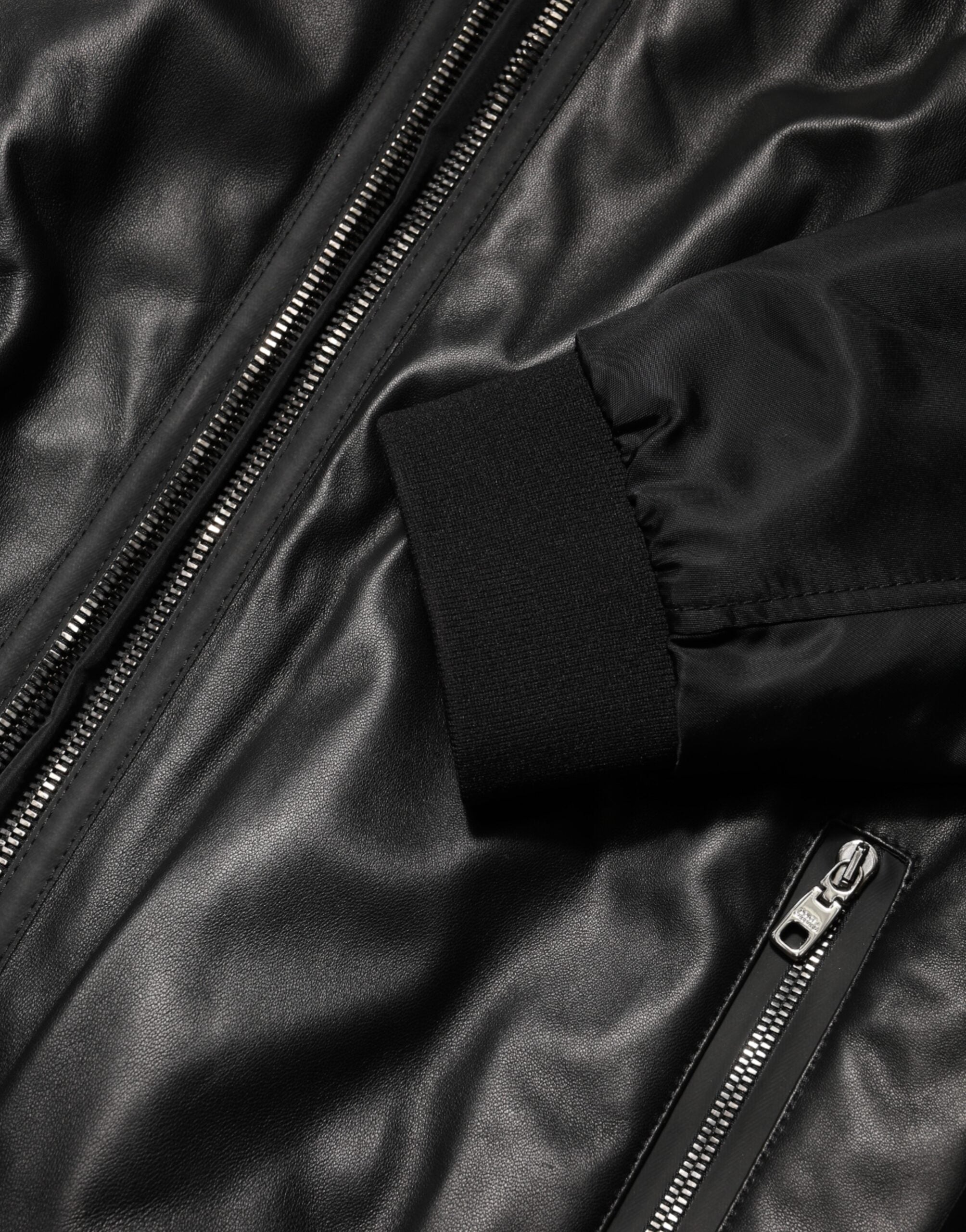 Leather and Nylon Blouson Jacket — Black
