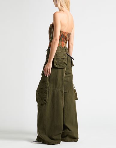 Woman Pants Military green Size 8 Cotton, Calfskin