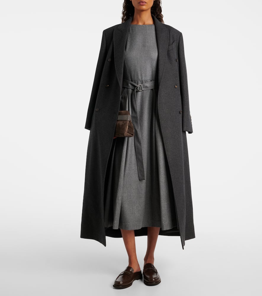 Belted virgin wool midi dress