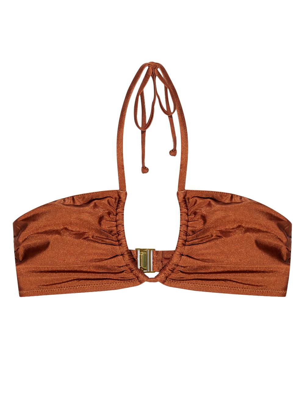 Metallic-threading bikini top - Brown