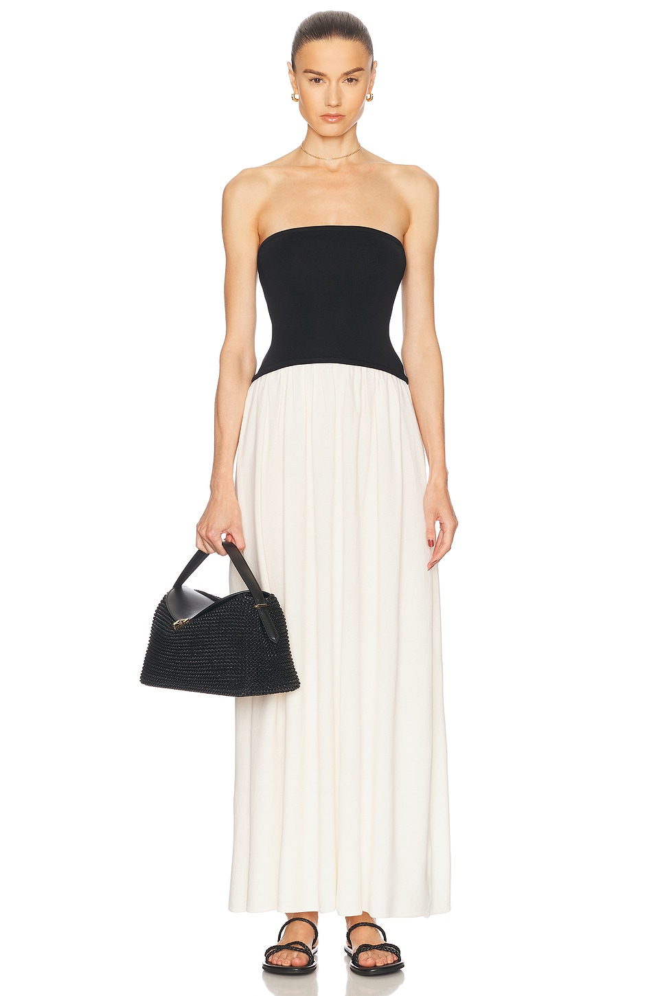 Solid & Striped The Strapless Soglio Dress in Brule & Noir - Black,White.  XS also in