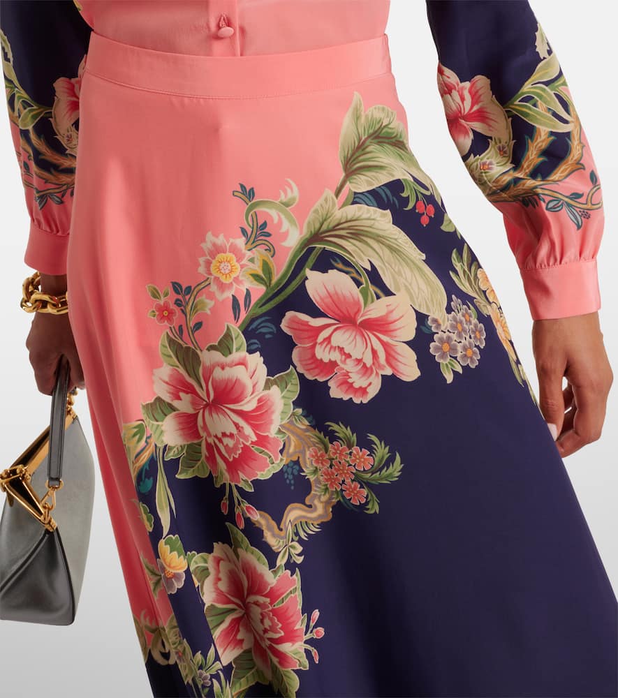 Printed silk crêpe de chine maxi skirt