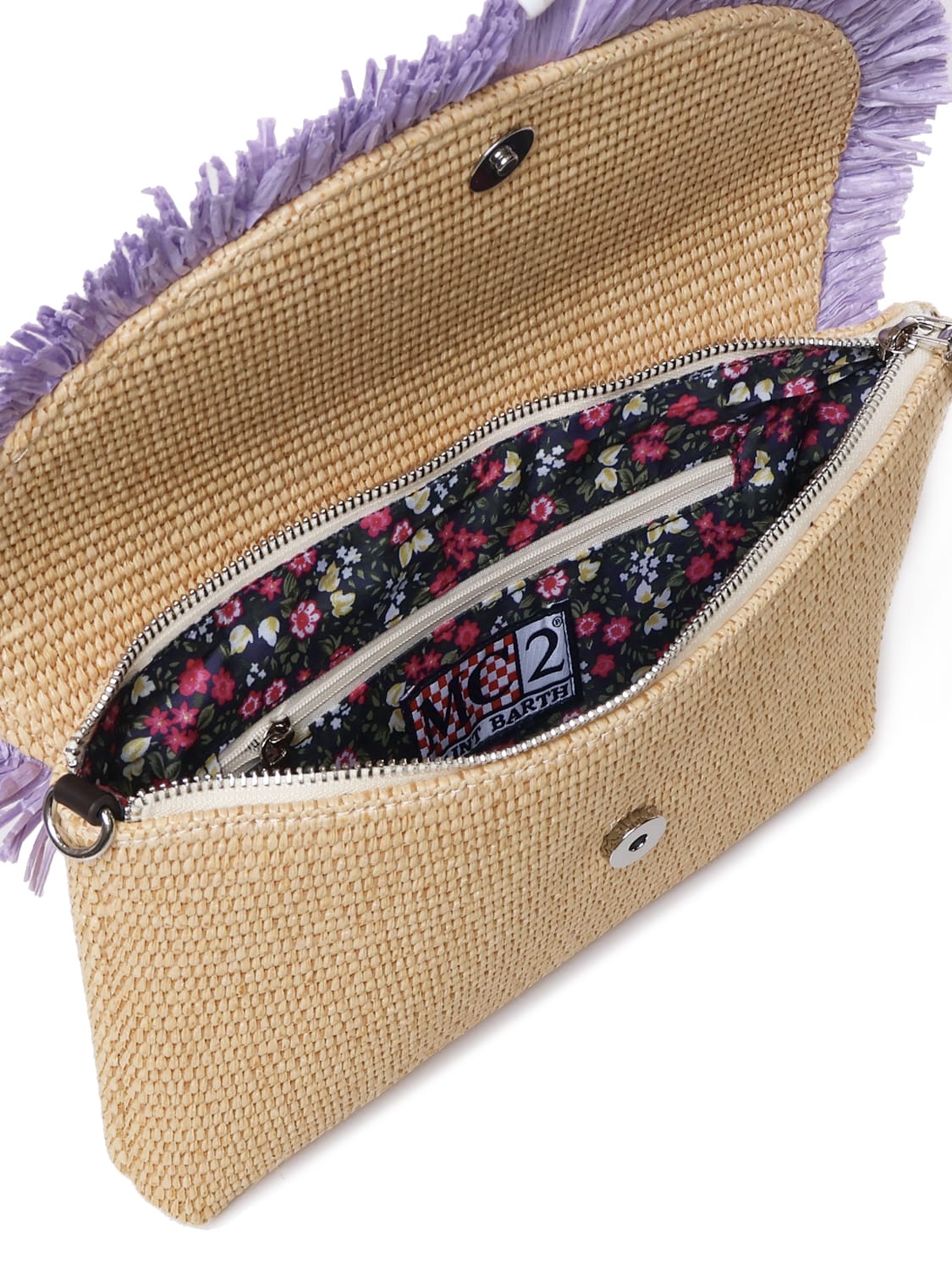 Straw Handbag With Fringes And Fruits