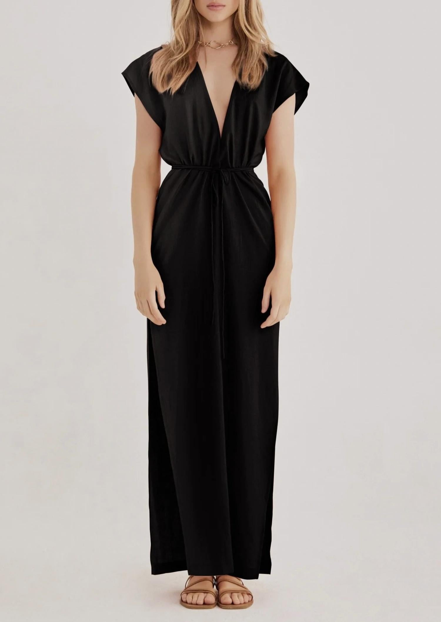 Roam Kaftan Dress In Black