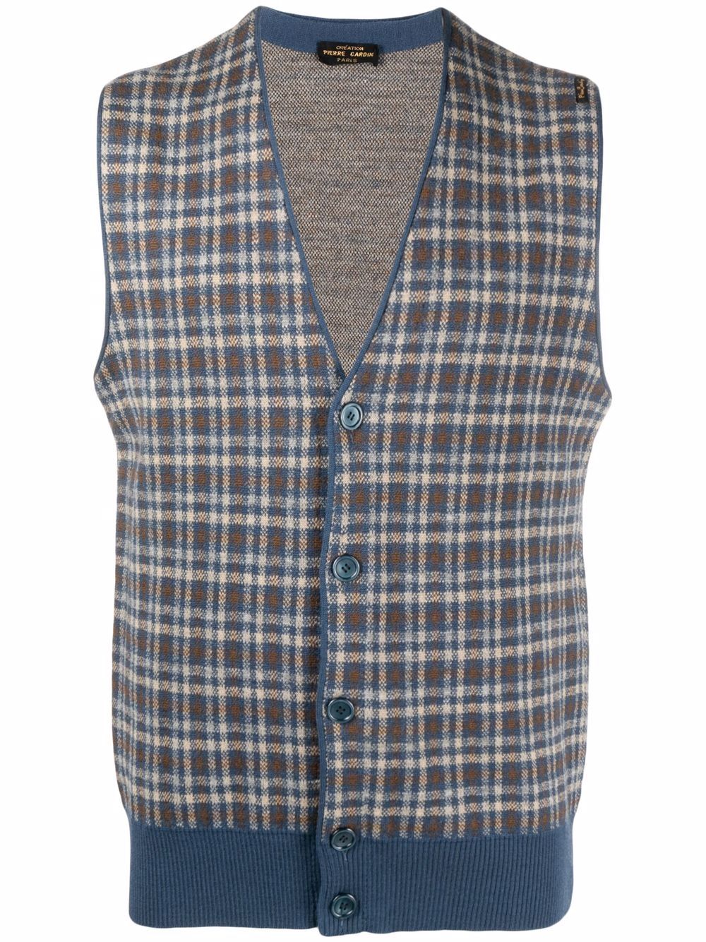 1970s checked V-neck waistcoat - Blue