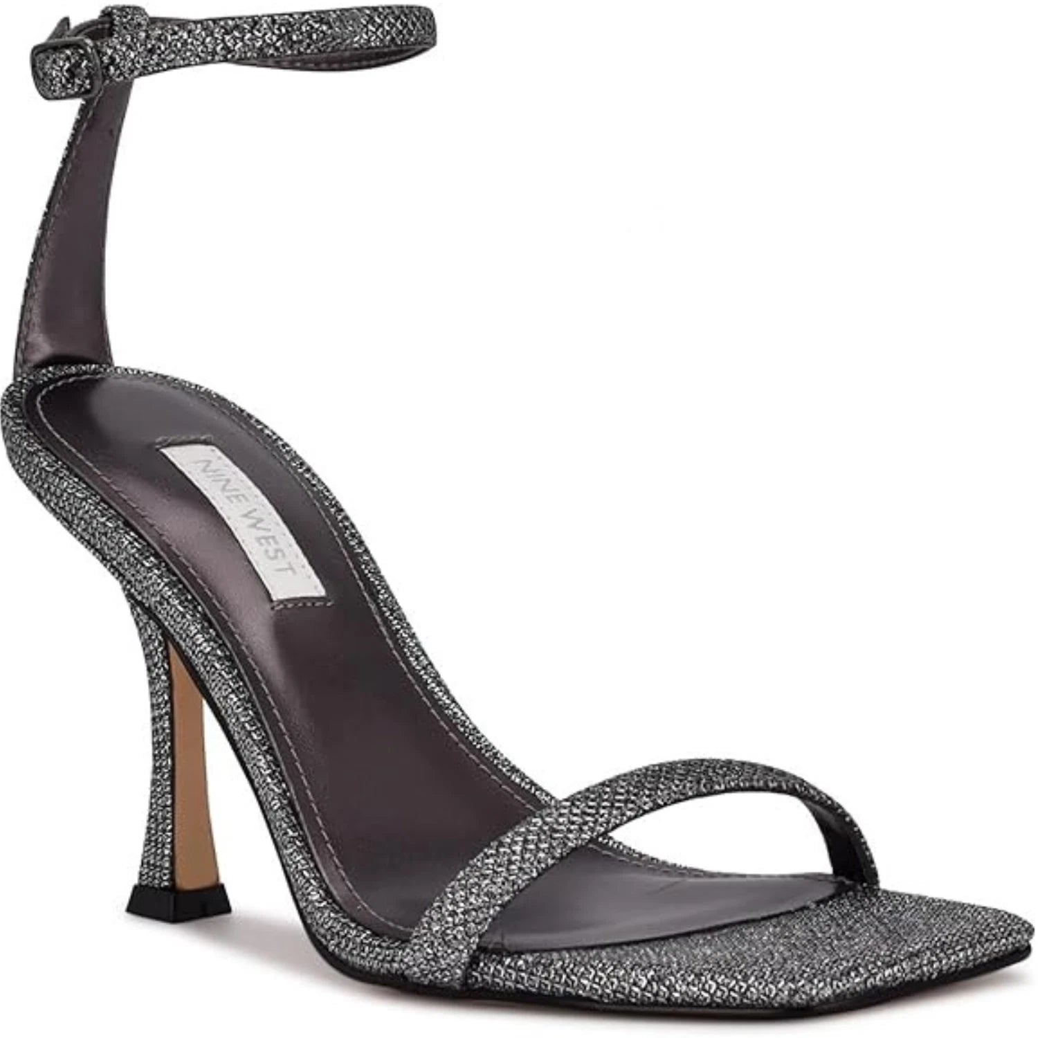Women's Yess Sandals Silver Glitter Square Toe Ankle Strap LION164