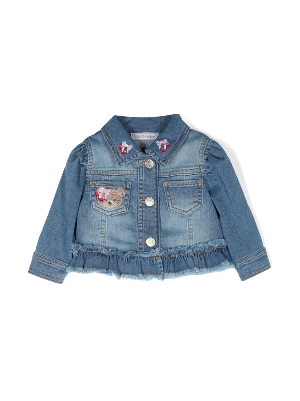 Embroidered-bear denim jacket - Blue