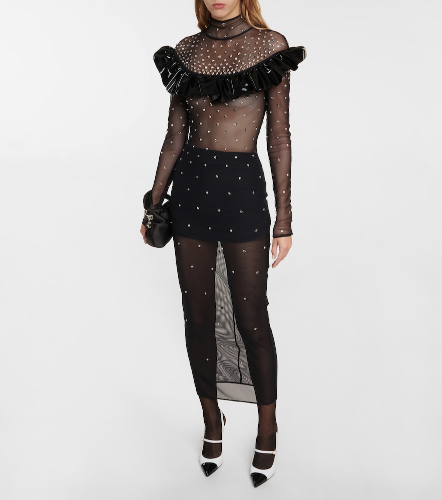 Embellished mesh midi dress