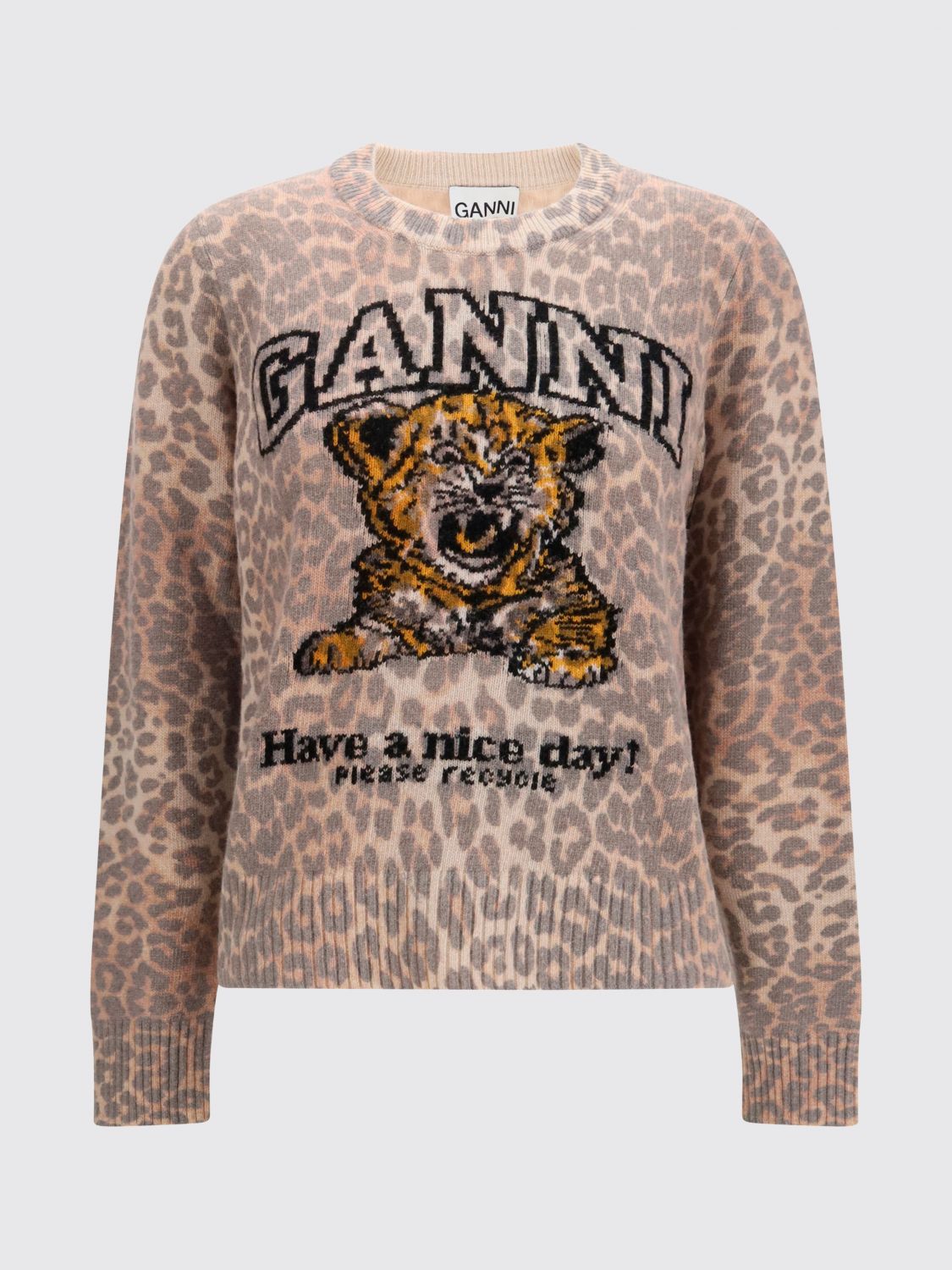 Slim Fit Animalier Print Merino Wool Jumper with Logo
