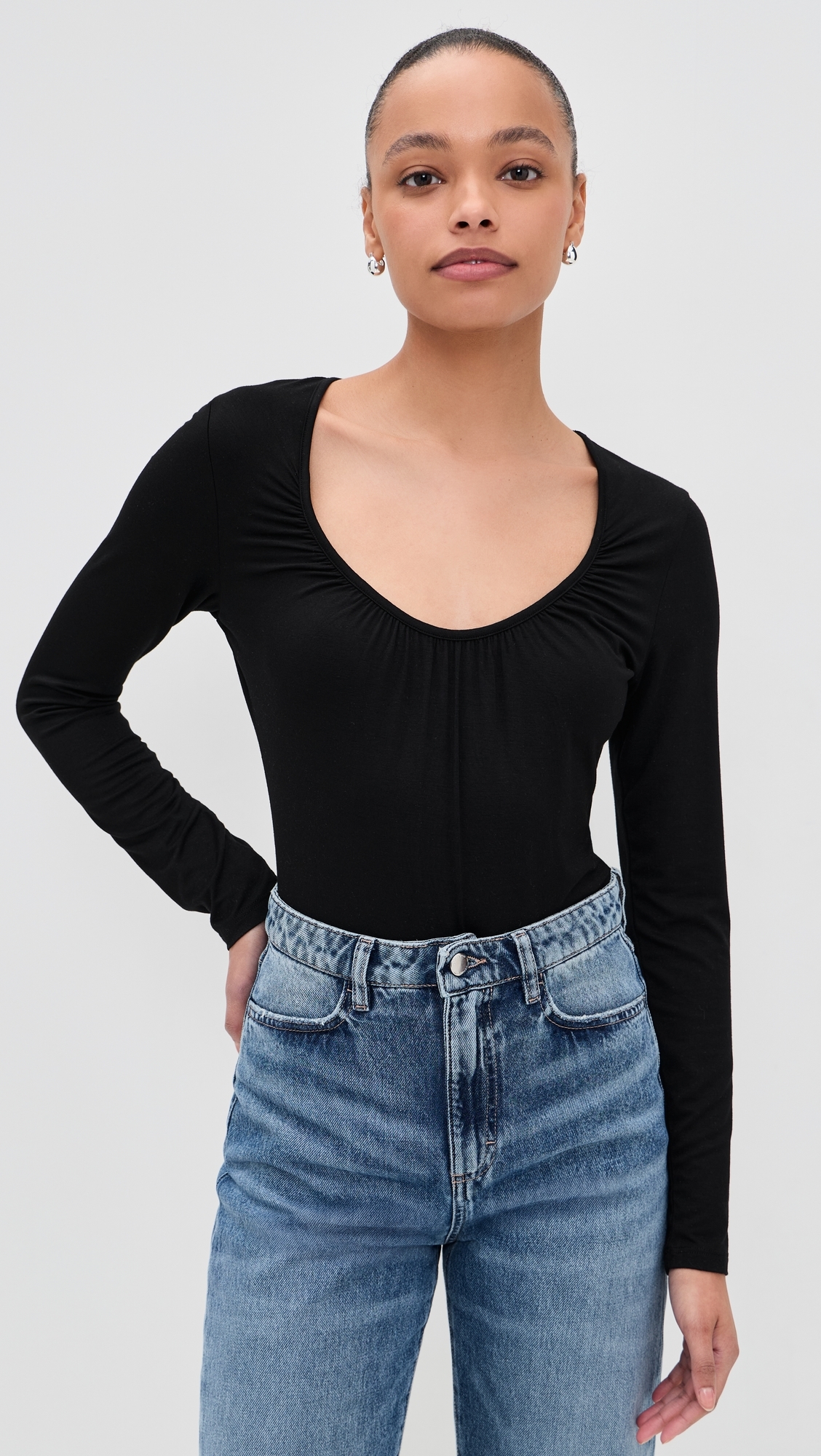 Cassandra Long Sleeve Ruched Bodysuit Black