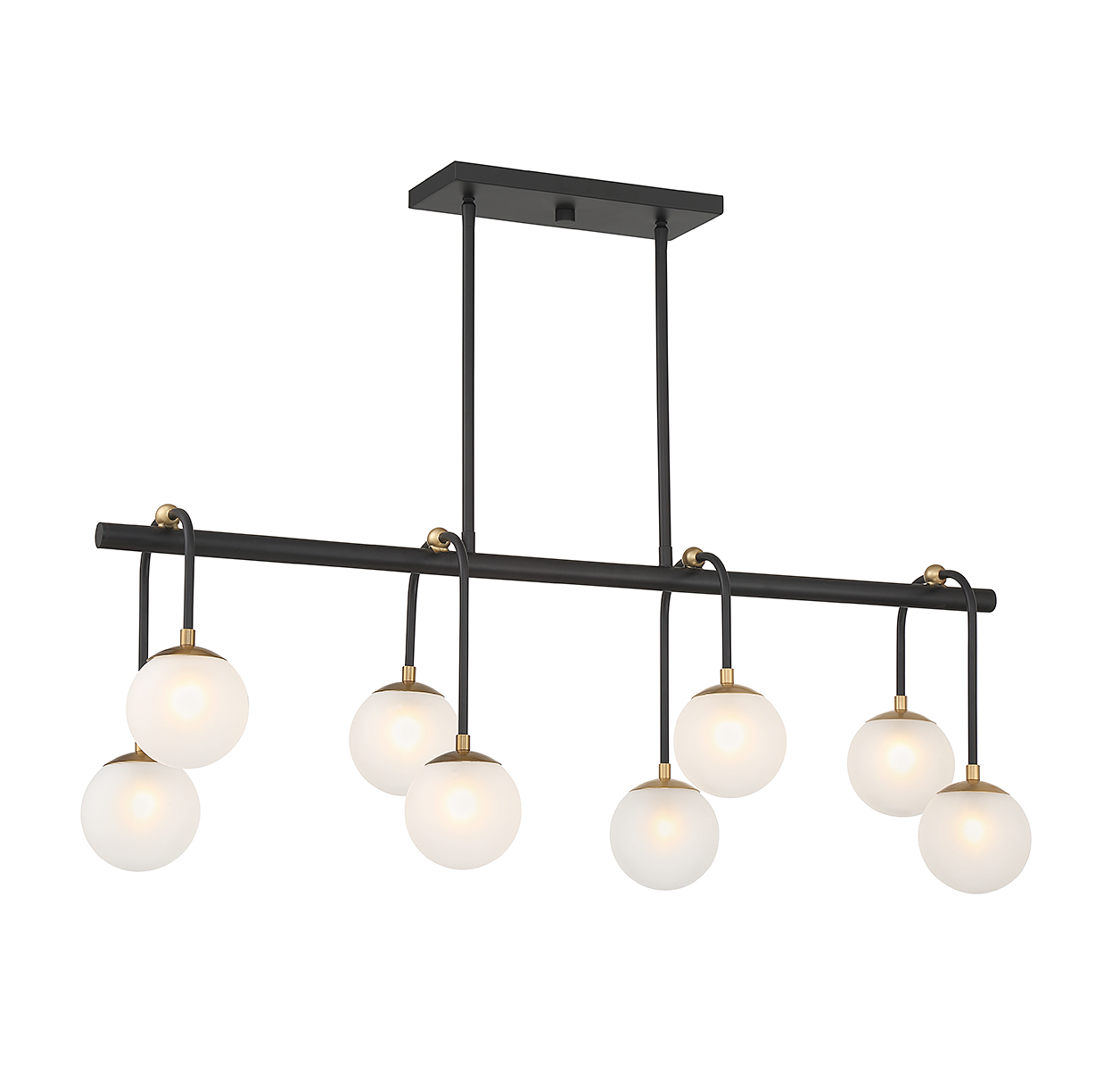Couplet 8-Light Linear Chandelier in Matte Black with Warm Brass Accent