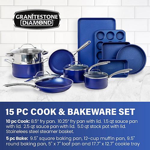 Blue 15pc Nonstick Pots & Pans Cookware and Bakeware Set