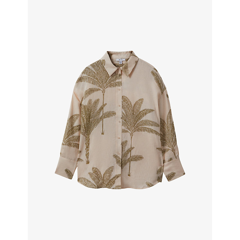 Womens Neutral Oskia Palm Tree-print Linen Shirt