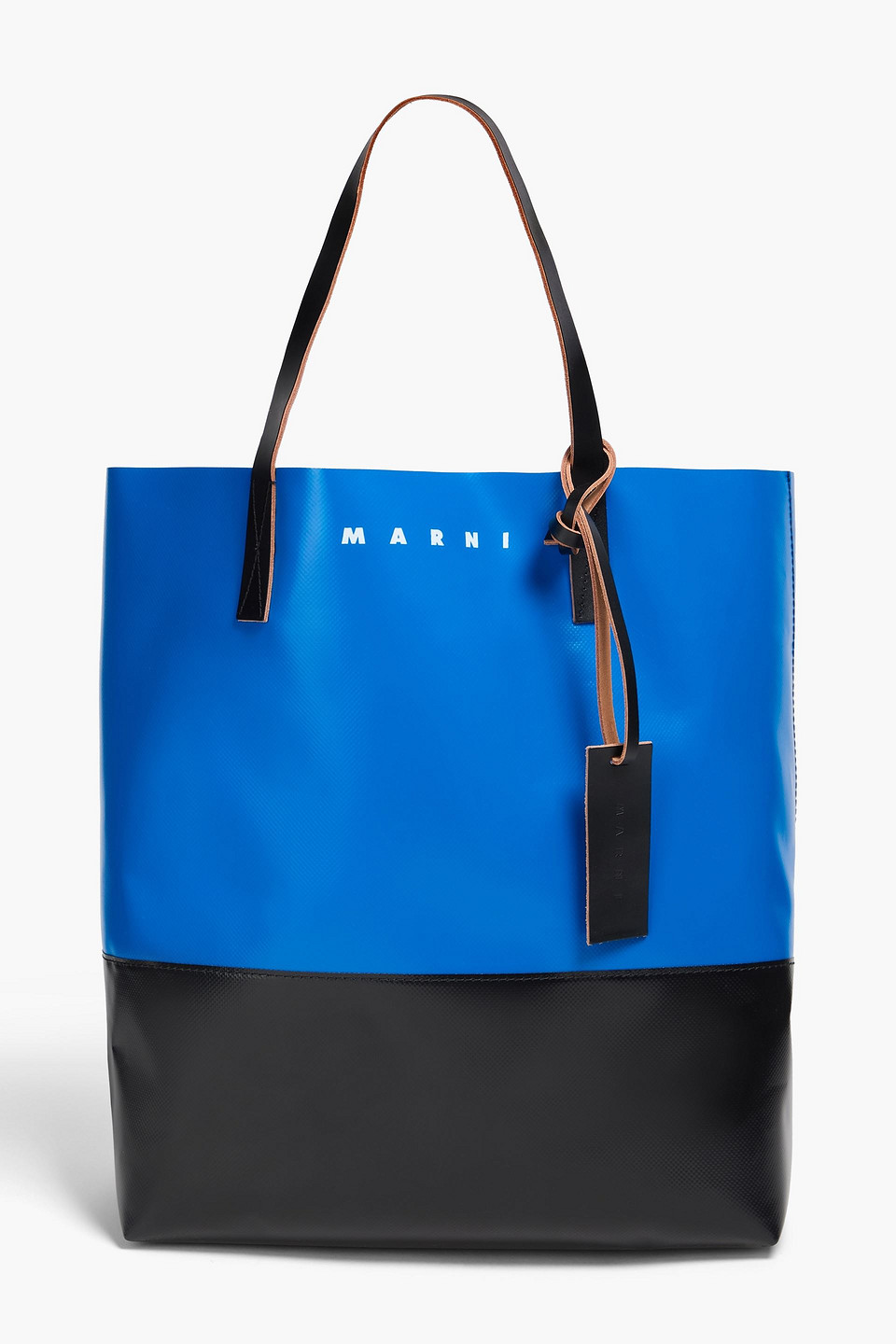 Tribeca leather-trimmed coated-canvas tote - Blue - OneSize