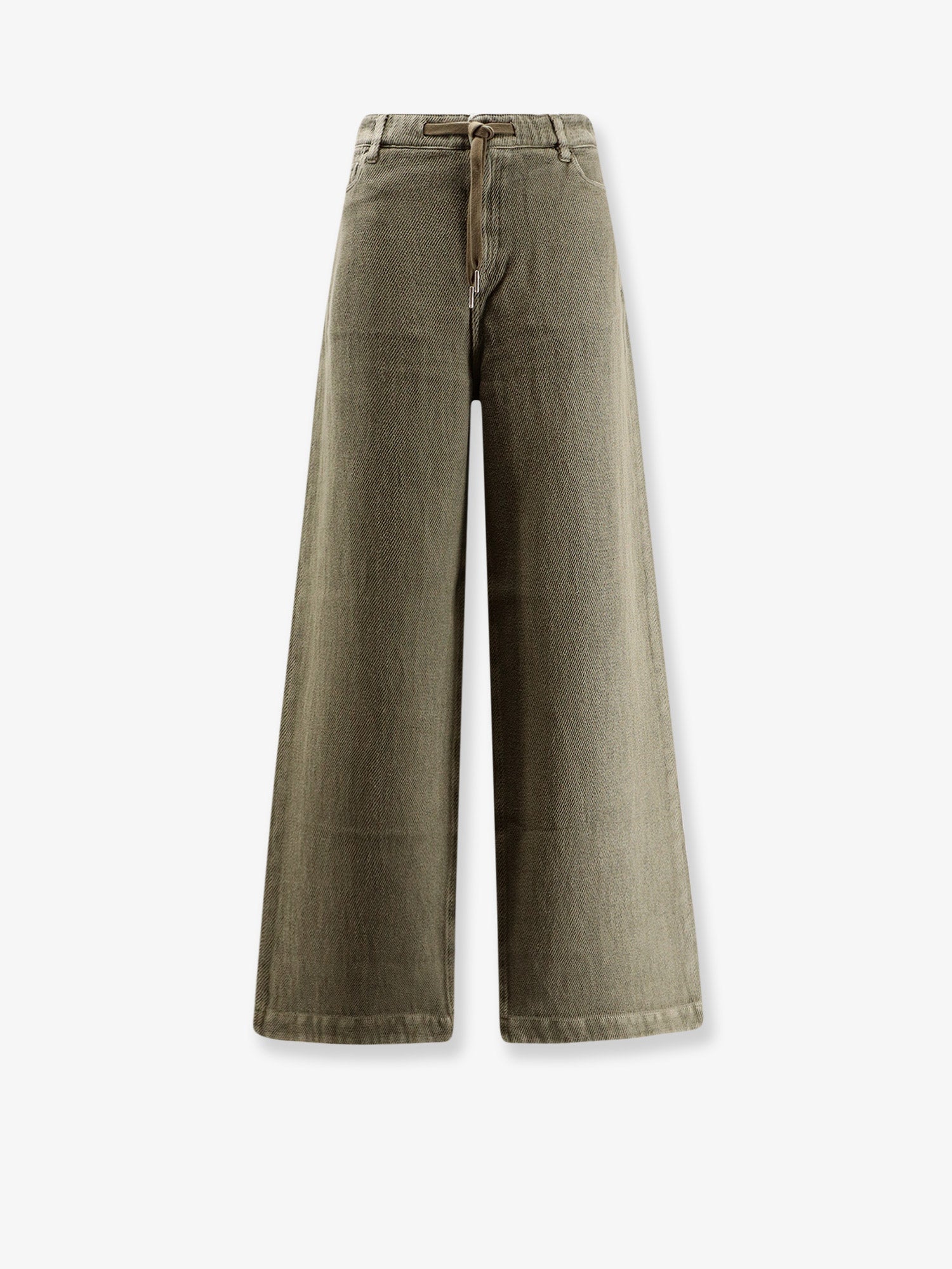 Cotton-Linen Wide-Leg Trousers — Green