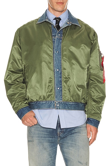 Junya Watanabe x Alpha Ma-1 Flight Jacket in Khaki & Indigo - Army. XL/1X also in
