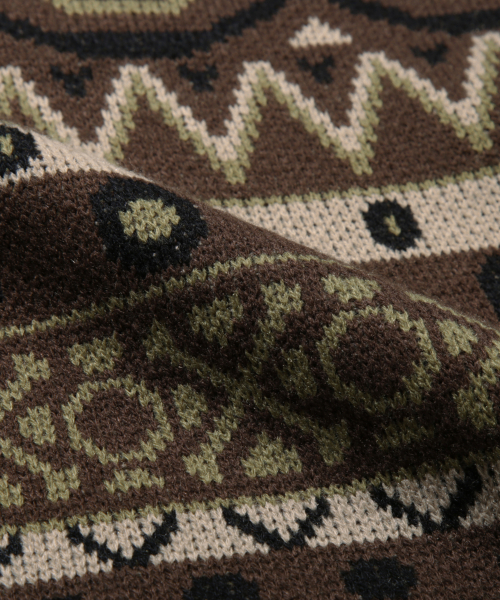Vintage Fair Isle Jacquard Crewneck Knit_Brown
