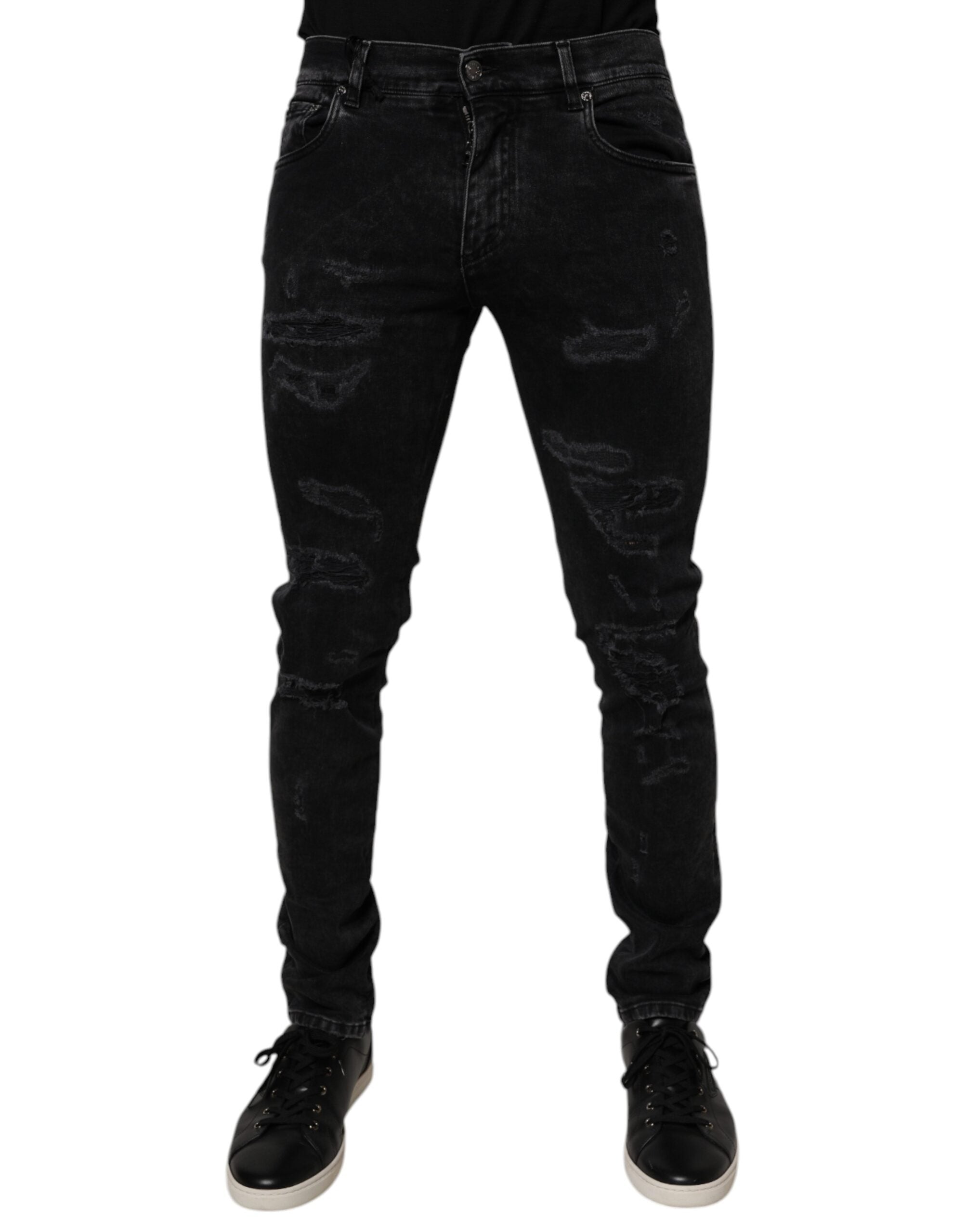 Tattered Denim Jeans — Black