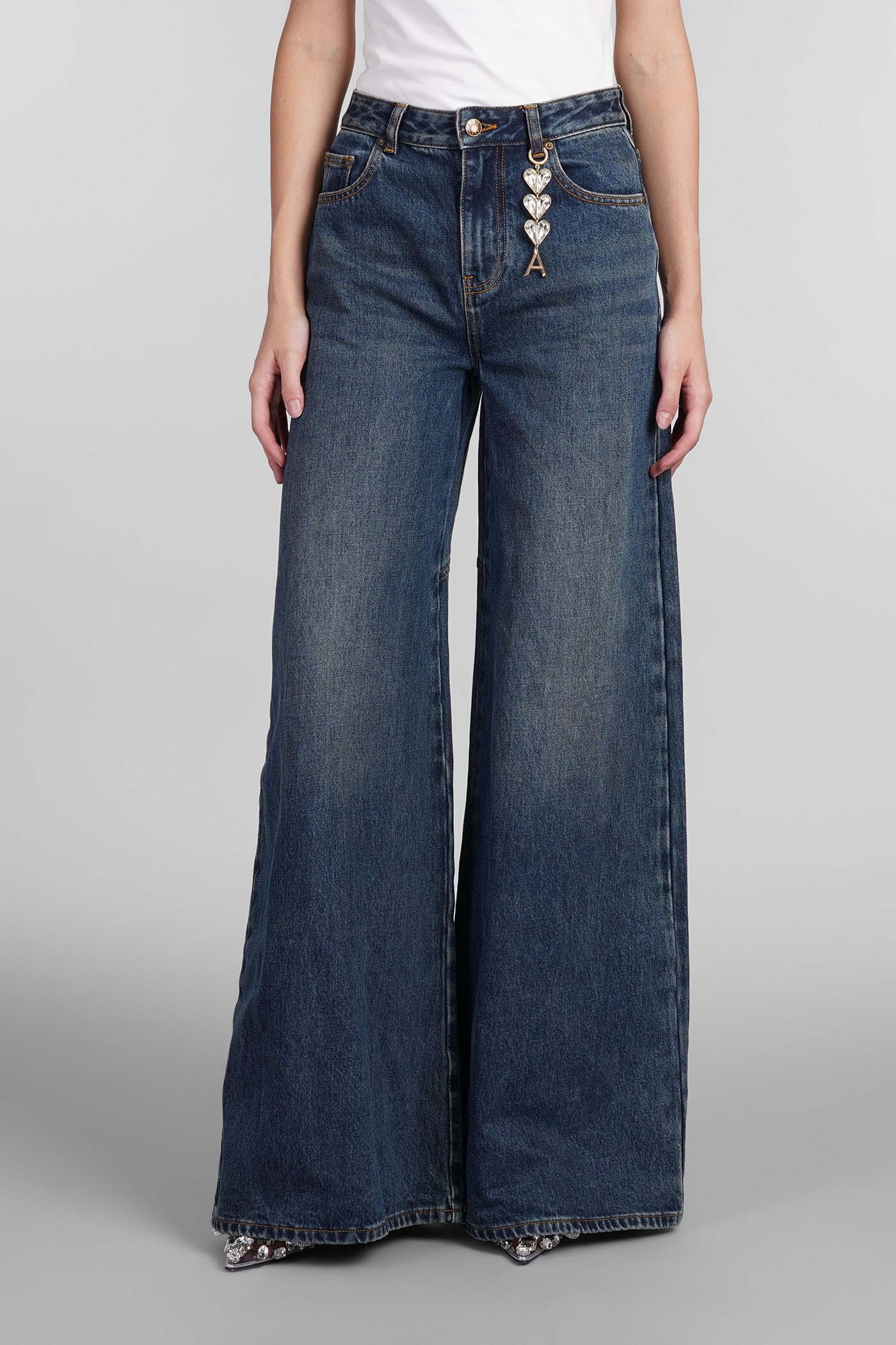 Crystal Heart Charm wide-leg jeans - Blue