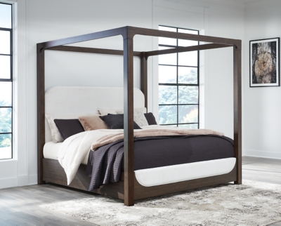 Breckington California King Upholstered Canopy Bed, Dark Brown