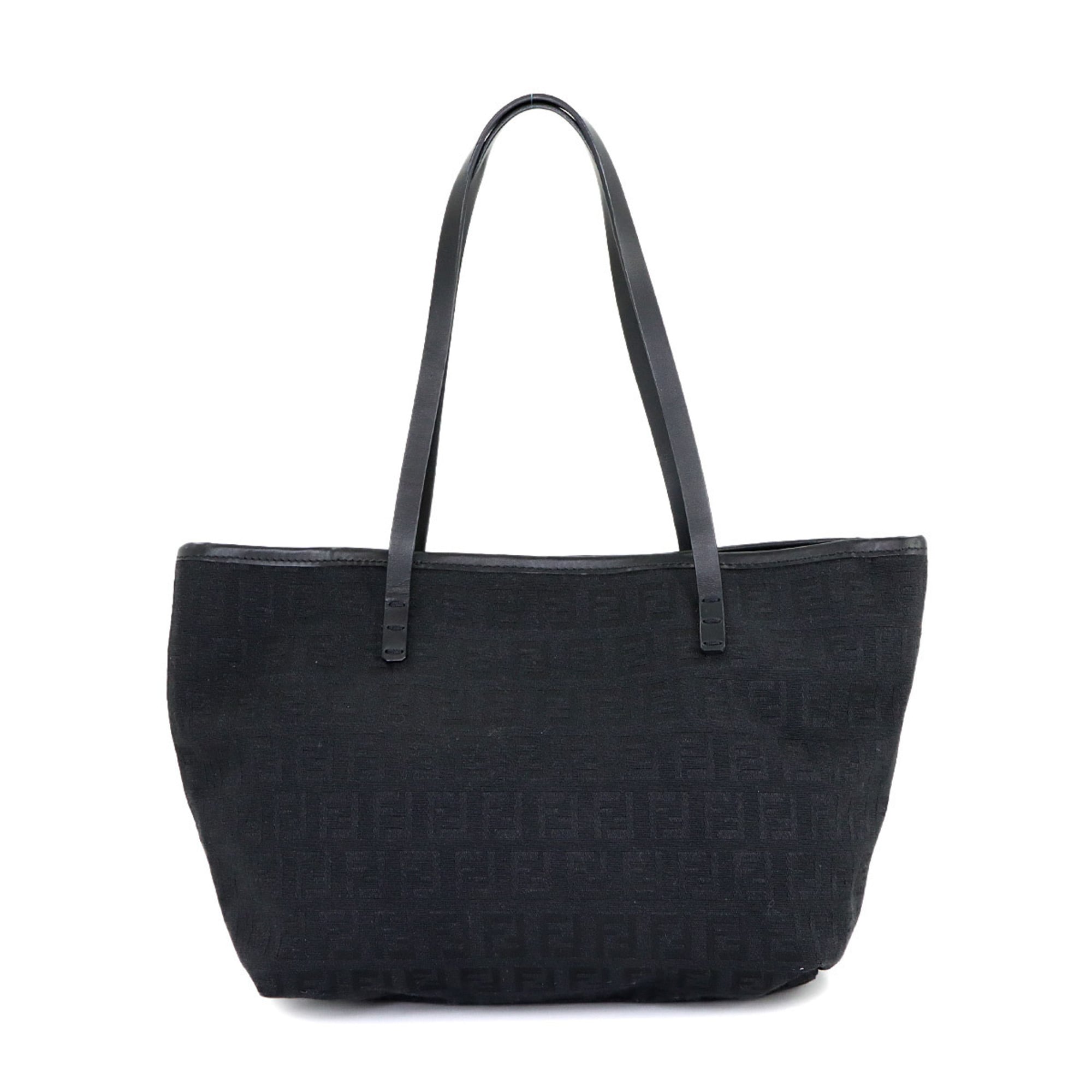 Fendi Black Canvas Leather Handbag Tote Bag Pre-Owned