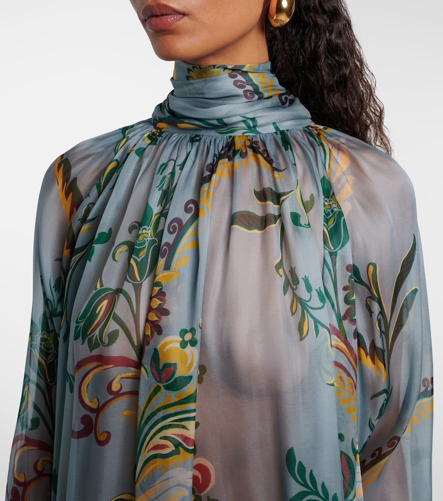 Printed ruched silk top