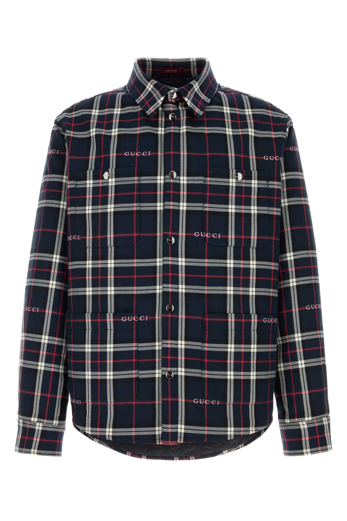 Embroidered Cotton Plaid Shirt — Navy