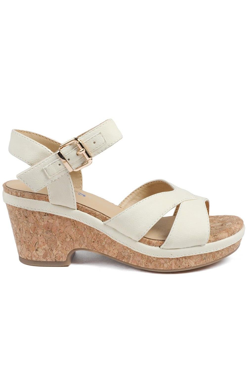 Pavers Patterned Cork Wedge Platform Sandals In Off White