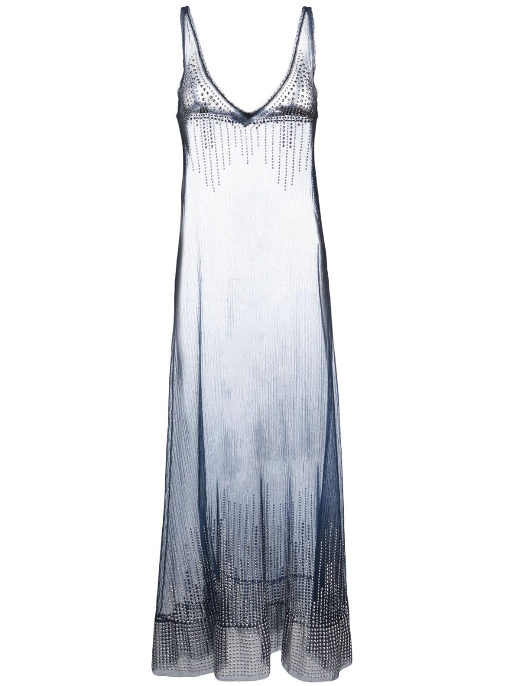 Stud-detailed sheer long dress - Blue