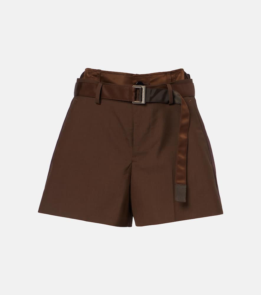 Belted satin-trimmed shorts