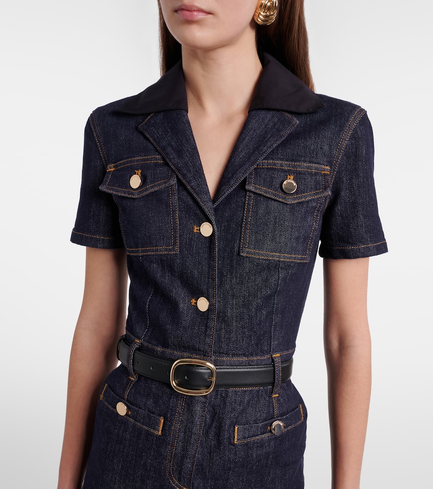 Belted denim midi dress