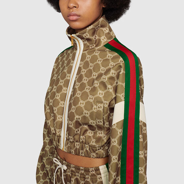 (WMNS) Interlocking G Zipper Jacket 'Olive Green Ivory'