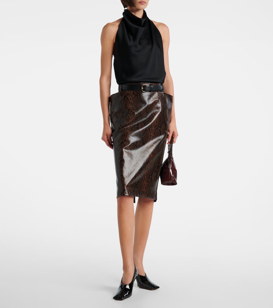 Snake-effect midi skirt