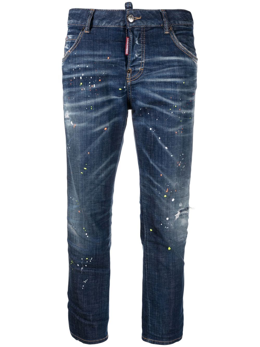 Low-rise paint-splatter jeans - Blue