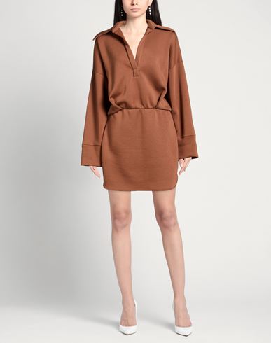 Woman Mini dress Brown Size L Cotton, Polyester