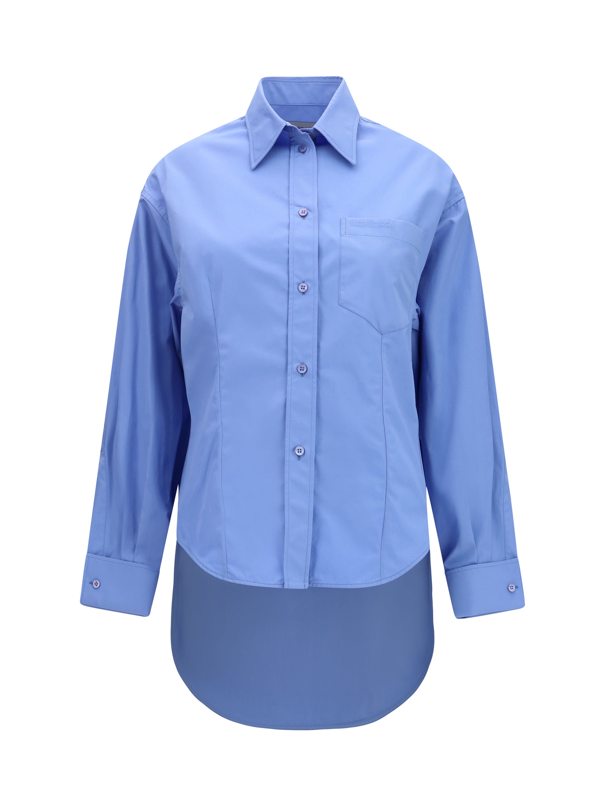 Asymmetric Colorblock Cotton-Silk Shirt — Blue