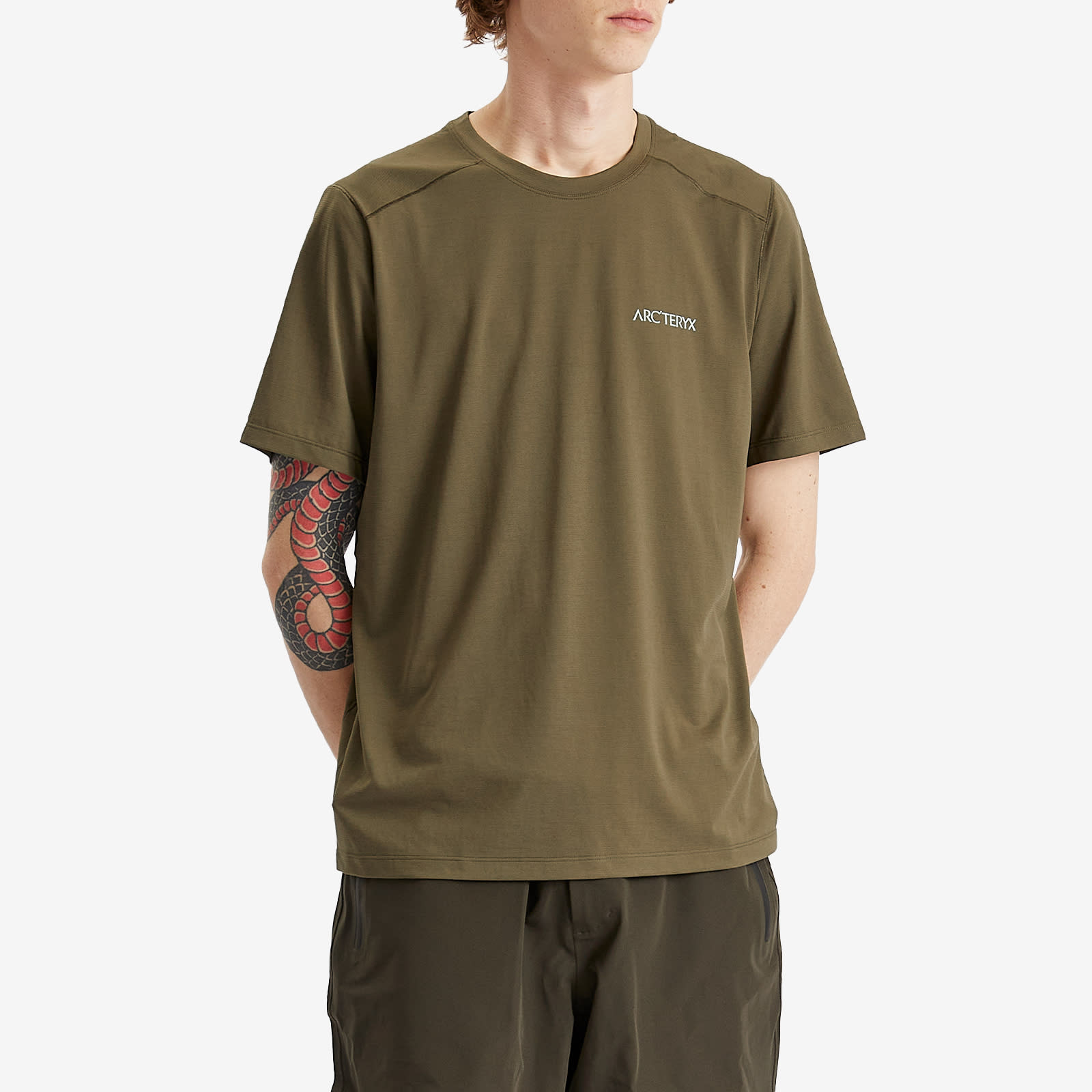 Arc'teryx Men's Cormac Arc'Bird Logo T-Shirt in Tatsu Heather/Stone Green