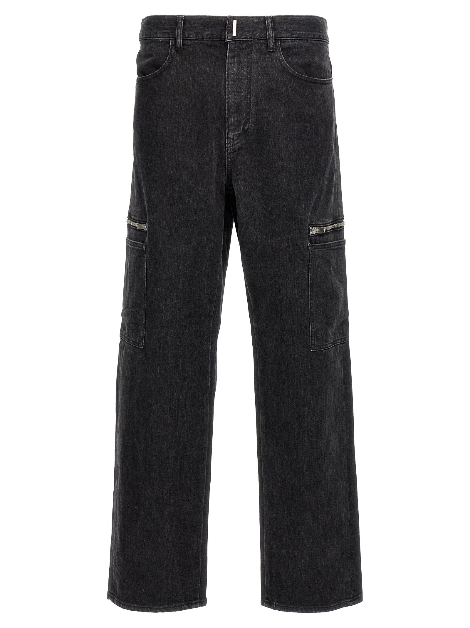 Zipped-Pocket Denim Cargo Pants — Black
