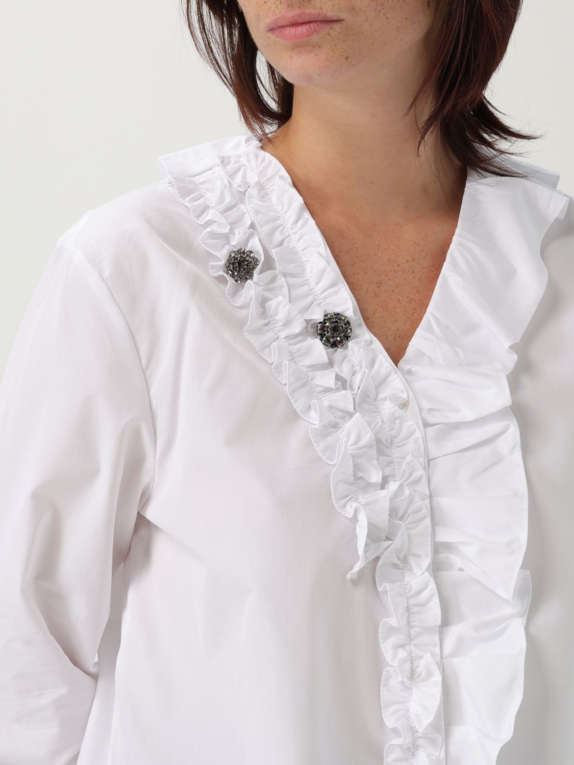 Embellished ruffle shirt - White