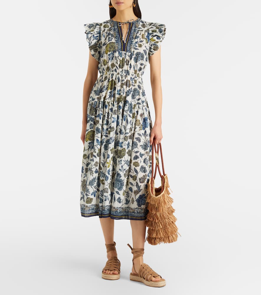 Kairi gathered cotton-blend midi dress