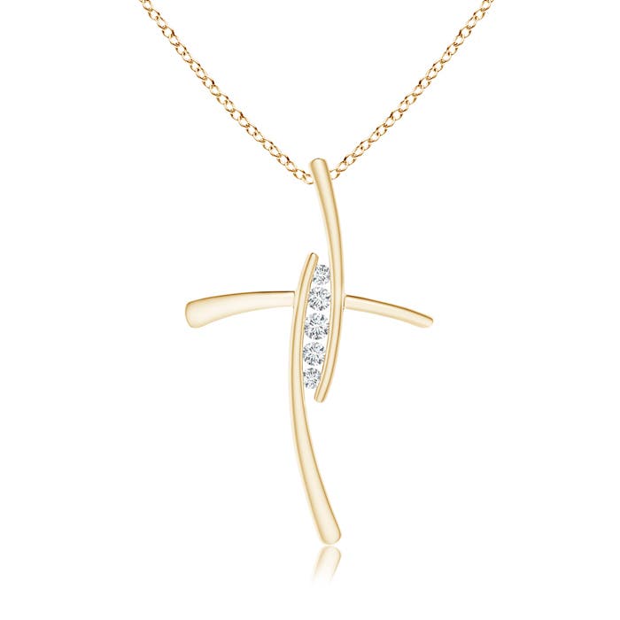 Angara 2.4 MM Lab-Grown Grooved Five Stone Diamond Bypass Cross Pendant in 18K Yellow Gold