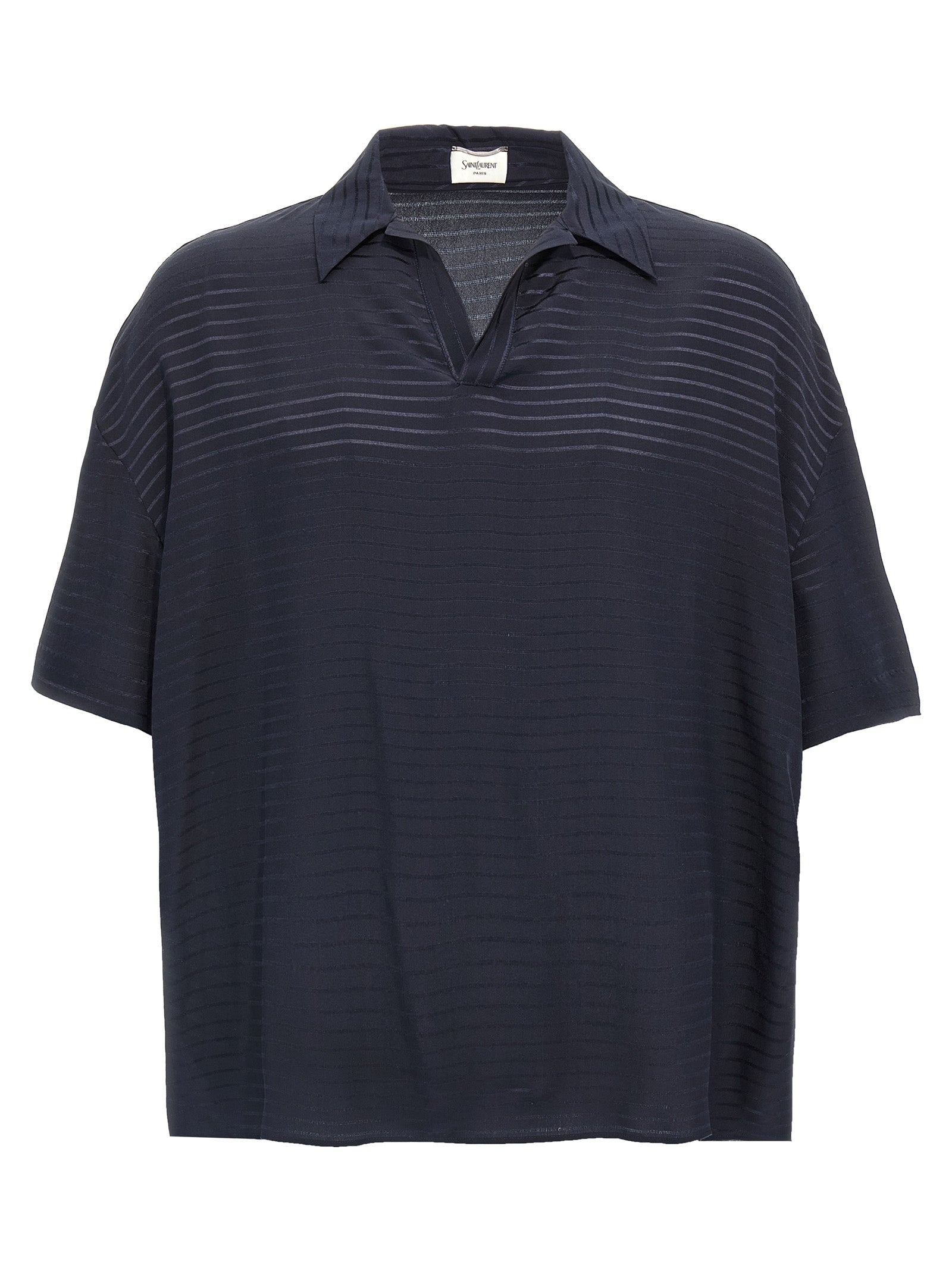 Striped Silk Polo Shirt — Navy