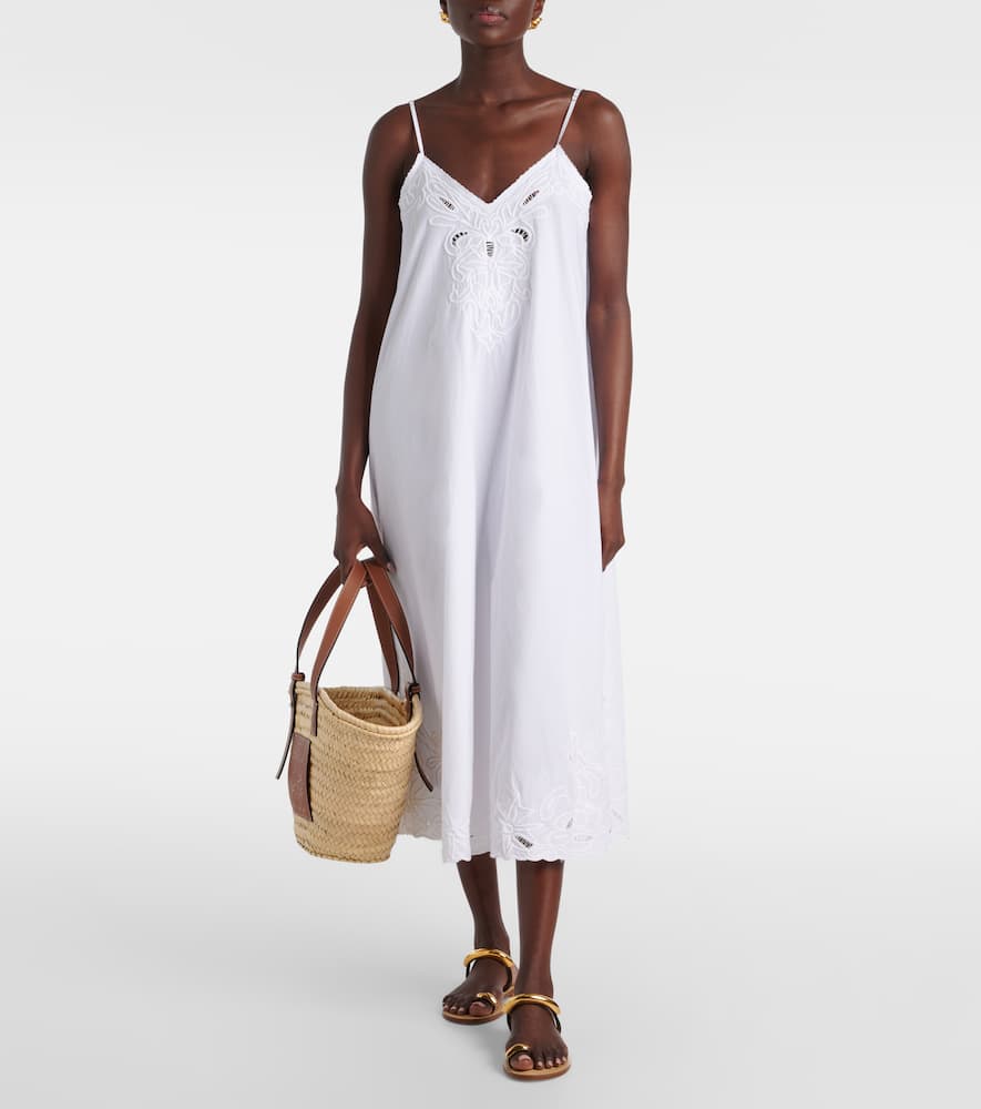 Embroidered cotton poplin midi dress