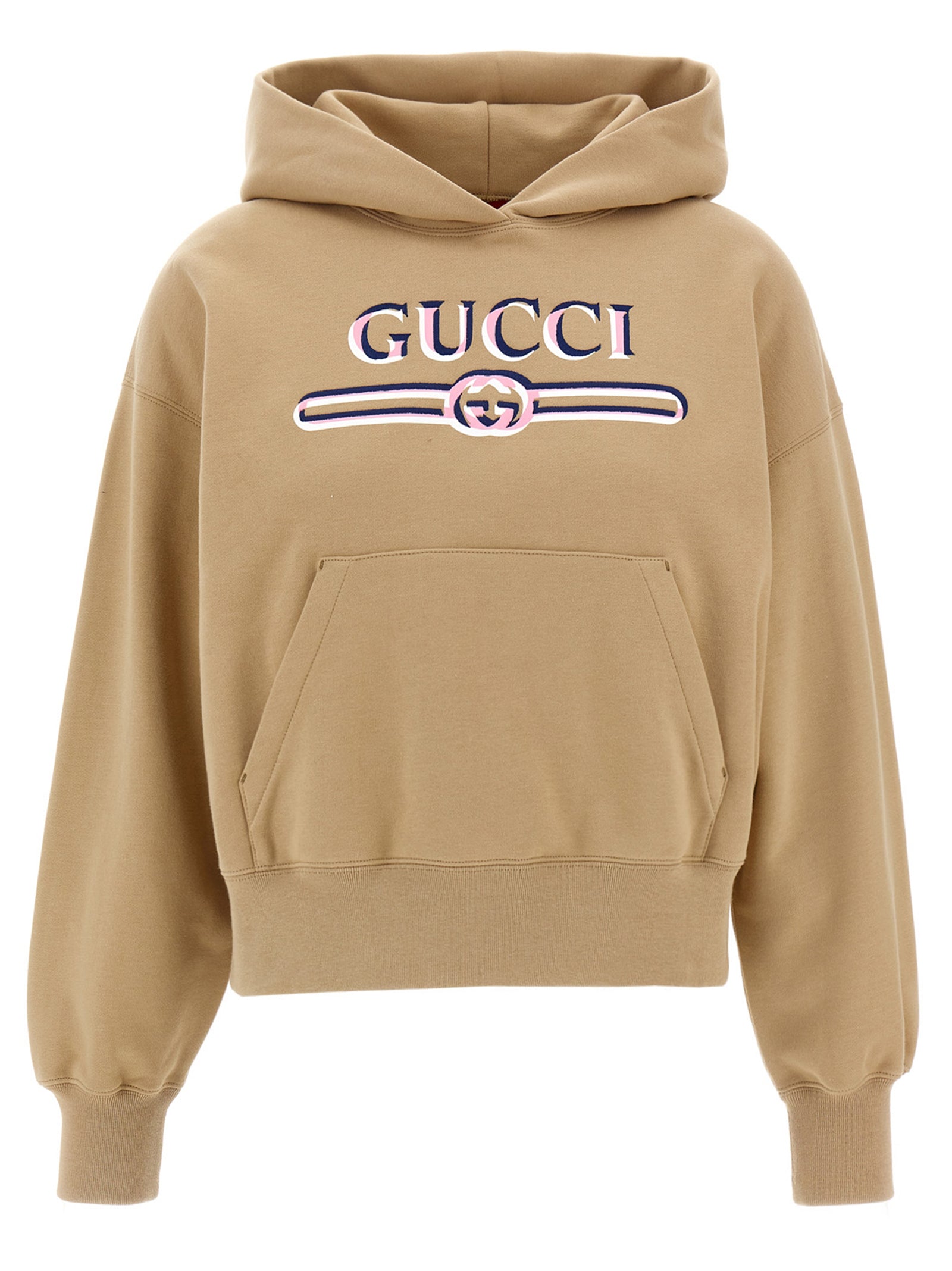 Logo-Embroidered Cotton Hoodie — Beige